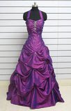 Halter Neck Ball Gown Taffeta Purple Long Prom Dress HZ1024