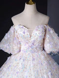 Sweetheart Neck Tulle Lace Light Purple Long Prom Dress HZ1024