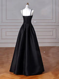 Sweetheart Neck Satin Black Long Prom Dress, Black Long Formal Dress HZ1024