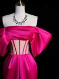 Off Shoulder Satin Mermaid Rose Red Long Prom Dress, Rose Red Evening Dress HZ1024
