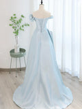 Blue Satin Tulle Long Prom Dress, Blue Tulle Long Evening Dresses HZ1024