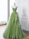 Tulle Lace Green Long Prom Dress, Green lace Long Formal Dress HZ1024