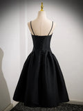 Satin Black Satin Short Prom Dress, Black Homecoming Dress HZ1024