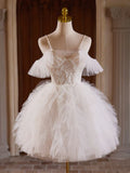 Tulle Lace Light Champagne Short Prom Dress, Cut Homecoming Dress HZ1024