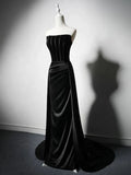 Satin Black Long Prom Dress, Black Long Formal Dress HZ1024