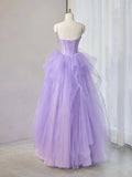 Sweetheart Neck Tulle Applique Long Prom Dress, Purple Long Sweet 16 Dress HZ1024