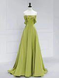 Off Shoulder Green Satin Long Prom Dress, Green Long Formal Evening Dress HZ1024