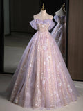Sweetheart Neck Tulle Lace Purple Long Prom Dress, Purple Long Formal Dress HZ1024
