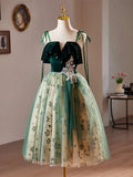 Tulle Lace Sequin Green Short Prom Dress, Green Homecoming Dress HZ1024