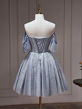 Tulle Dusty Blue Short Prom Dress, Dusty Blue Homecoming Dress HZ1024