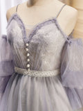 Purple A-Line Lace Tulle Short Prom Dress, Light Purple Homecoming Dress HZ1024