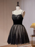 Lace Tulle Black Short Prom Dress, Black Homecoming Dress HZ1024