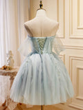 Tulle Off Shoulder Green Short Prom Dress, Green Cute Homecoming Dresses HZ1024