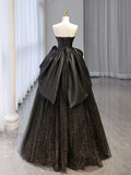 Sweetheart Neck Satin Tulle Long Prom Dress, Black Long Formal Dress HZ1024