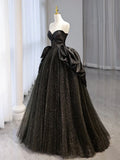 Sweetheart Neck Satin Tulle Long Prom Dress, Black Long Formal Dress HZ1024