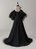 A- Line Tulle Long Prom Dress, Black Long Formal Dress HZ1024