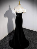 Off Shoulder Mermaid Long Prom Dress, Black Long Formal Dress HZ1024