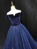 Blue Tulle velvet Long Prom Dress, Blue Formal Evening Dress HZ1024