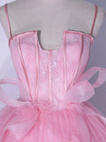 A-Line Tulle Lace Long Prom Dresses, Pink Sweet 16 Dress HZ1024