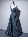 A-Line Blue Long prom Dress, Blue Formal Dresses HZ1024