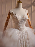Sweetheart Neck Tulle Lace Applique Beige Long Prom Dress with Beads HZ1024