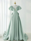 Green Satin Long Prom Dresses, Green Formal Evening Dresses HZ1024