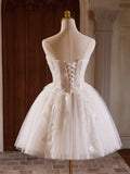 Sweetheart Neck Tulle Lace Light Champagne Short Prom Dress HZ1024