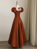 Puff Sleeves Satin Long Prom Dress, Long Evening Dresses HZ1024