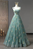 Dusty Green Tulle Lace Long Prom Dresses, Green Formal Evening Dress HZ1024