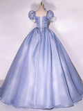 Tulle Long Prom Dress, Tulle Blue Sweet 16 Dress HZ1024