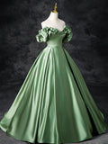 Satin Green Long Prom Dress, Green Formal Evening Dress HZ1024
