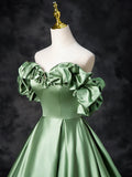 Satin Green Long Prom Dress, Green Formal Evening Dress HZ1024