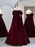 Burgundy Velvet Long Prom Dress, Burgundy Evening Dresses HZ1024