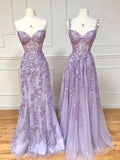Lace Long Prom Dress, Purple Lace Evening Dresses HZ1024