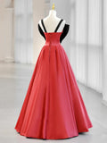Watermelon Red Satin Long Prom Dress, Long Formal Dress HZ1024