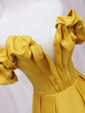 Off Shoulder Satin Yellow Long Prom Dress, Yellow Formal Dress HZ1024
