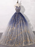 Tulle Blue Long Prom Dress, Blue Tulle Long Evening Dresses HZ1024