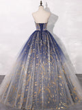 Tulle Blue Long Prom Dress, Blue Tulle Long Evening Dresses HZ1024