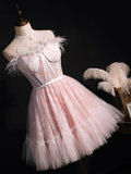 sweetheart neck tulle short prom dress pink tulle homecoming dress HZ1024