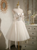 A-line tulle short prom dress beige tulle homecoming dress HZ1024