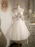 A-line tulle short prom dress beige tulle homecoming dress HZ1024