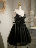 A-line tulle short prom dress, black homecoming dress HZ1024