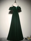 A-Line Velvet Long Prom Dresses, Green Formal Evening Dress HZ1024