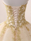 Sweetheart Neck Tulle Long Prom Gown, Champagne Sweet 16 Dress HZ1024