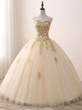 Sweetheart Neck Tulle Long Prom Gown, Champagne Sweet 16 Dress HZ1024