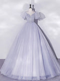 Purple Tulle Long Prom Dresses, Purple Tulle Formal Dresses HZ1024