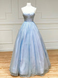 A-Line Tulle Blue Long Prom Dress, Blue Formal Evening Dresses HZ1024