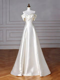 Off Shoulder Satin ivory Long Prom Dress, Satin Long Formal Dress HZ1024