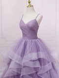 v neck tulle long prom dress, purple tulle formal party dress HZ1024