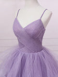 v neck tulle long prom dress, purple tulle formal party dress HZ1024
